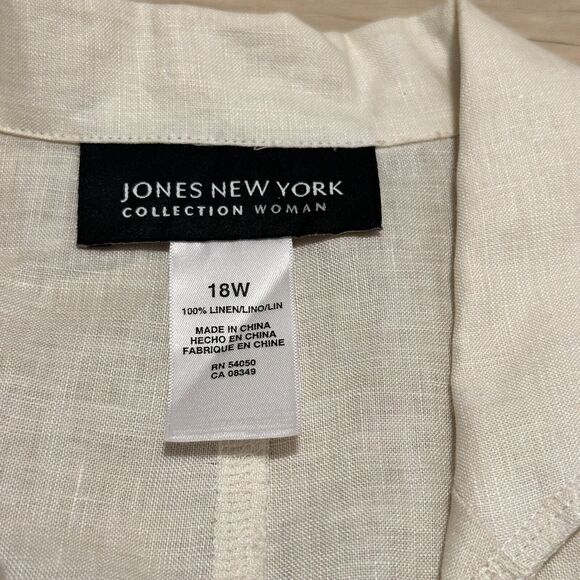 JONES NEW YORK Women 18W Blouse Linen Button Front Cream Lagenlook New - Picture 3 of 7
